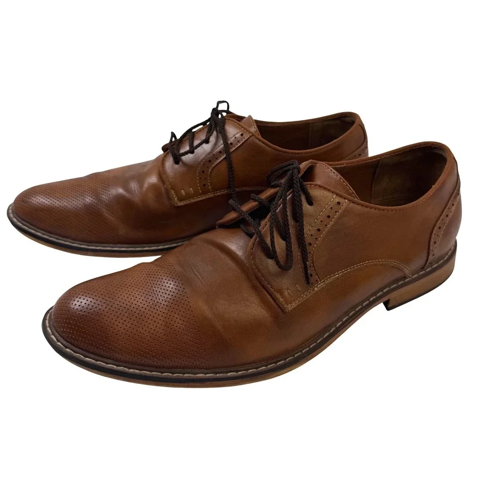 Steve Madden Mens Perforated Cap Toe‎ Brown Oxfords Size 12 Zero Grand Insoles